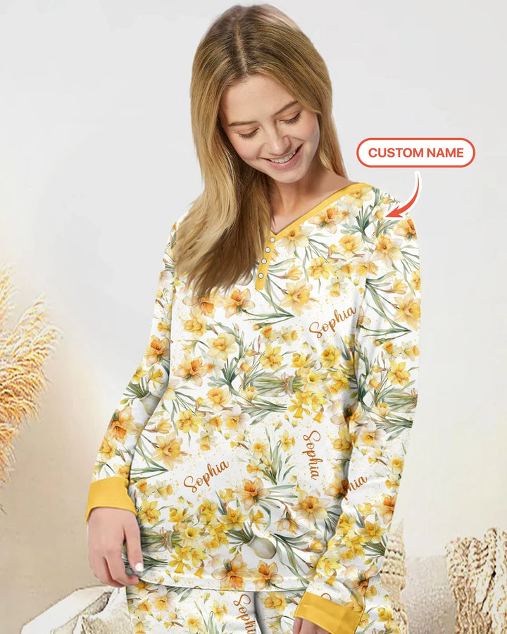 Custom Name Birth Month Flowers Bamboo Women Pajama Set