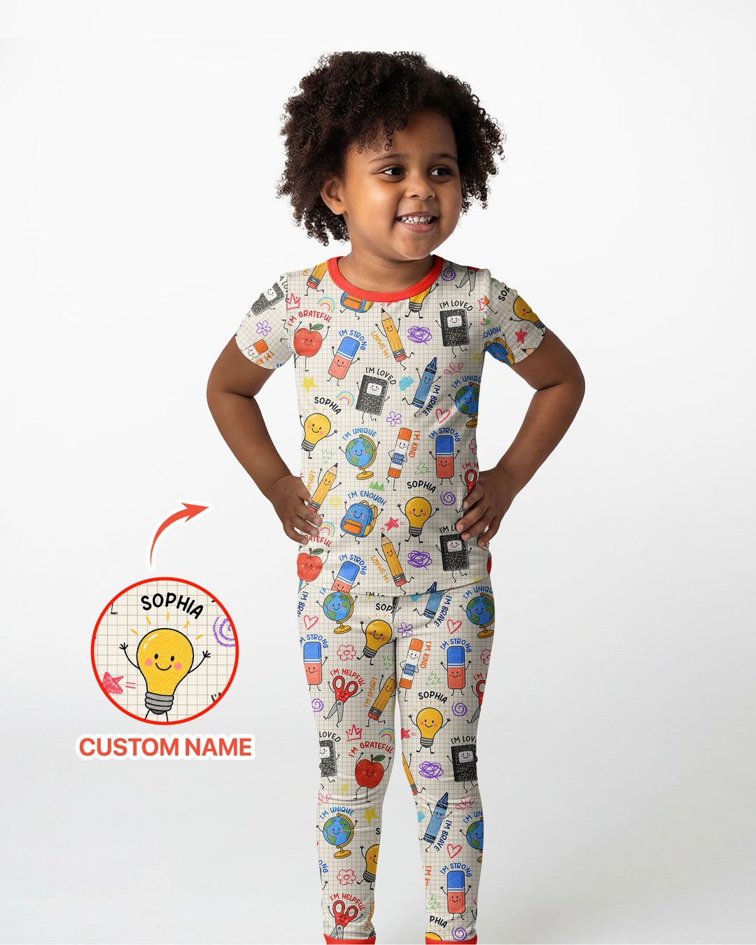 School Squad Custom Name Bamboo Two Piece Short Sleeve Pajama Set