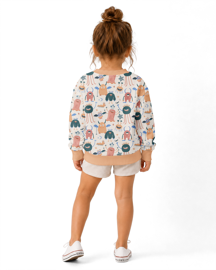 Monsters Fun Pastels Hand Painted Cute Bamboo Crewneck Sweatshirt