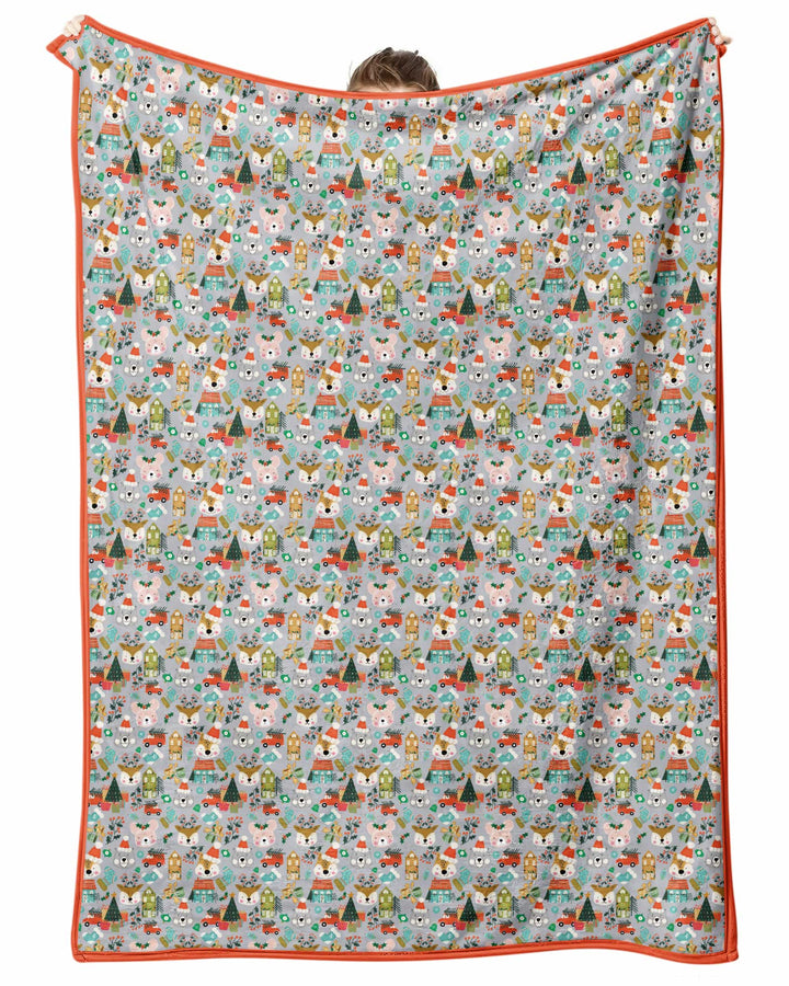 Christmas Woodland Deer Fox Bear Bamboo Blanket