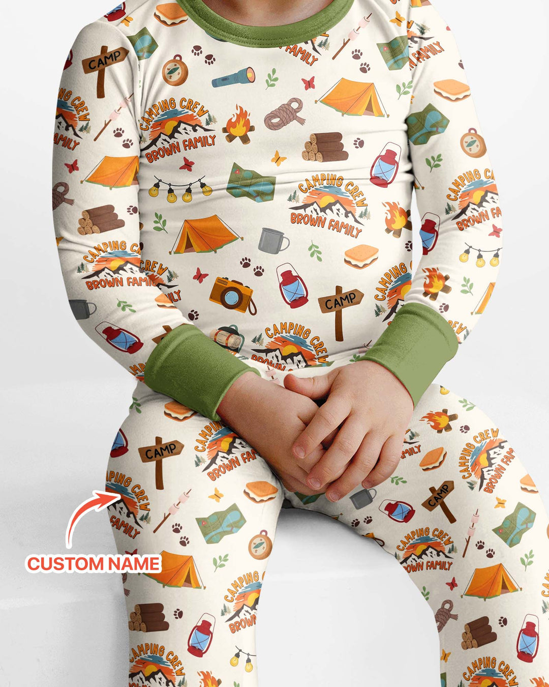 Custom Name Camping Crew Family Matching Bamboo Two Piece Long Sleeve Pajama Set