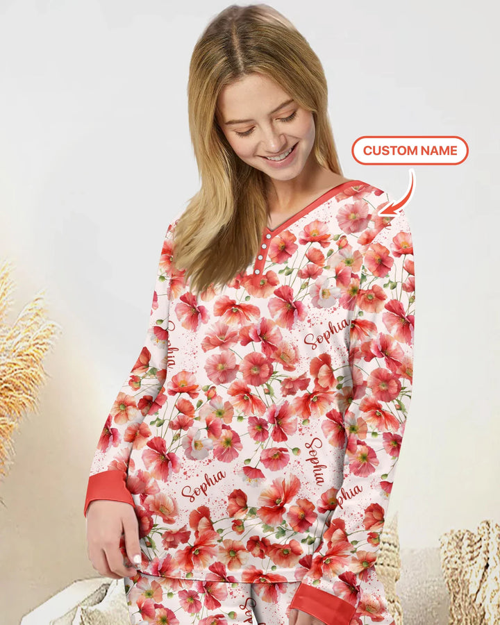 Custom Name Birth Month Flowers Bamboo Women Pajama Set