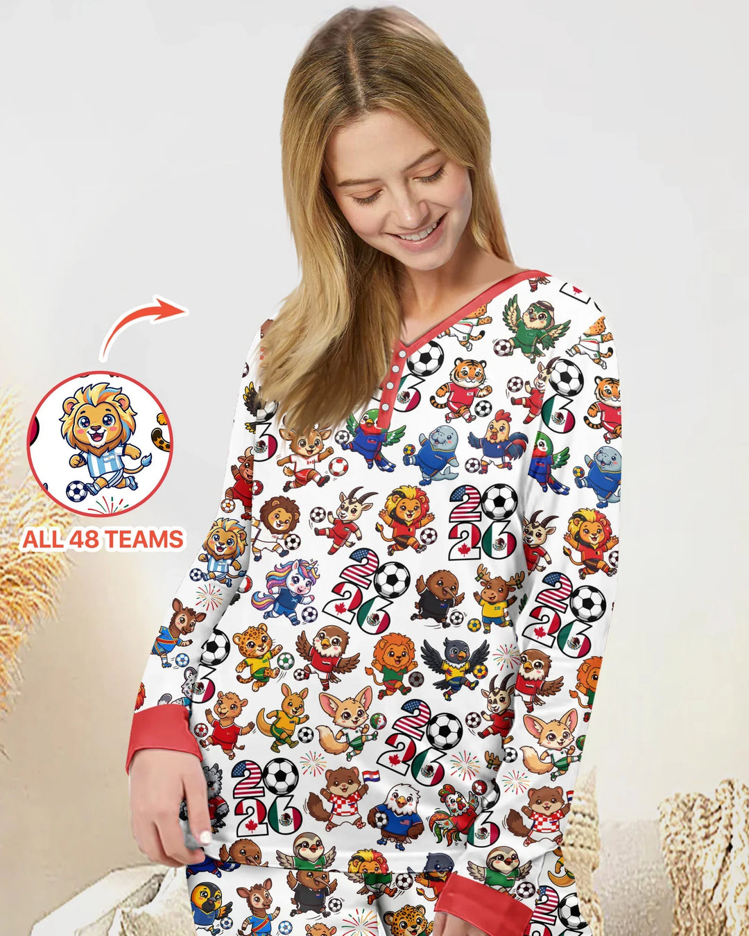 Kawaii Animals Soccer Tour 2026 Family Matching Bamboo Women Pajama Set