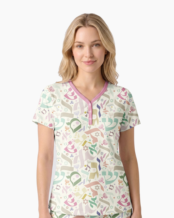 Hebrew Harmony Family Matching Bamboo Women Short Sleeve Short Pajama Set