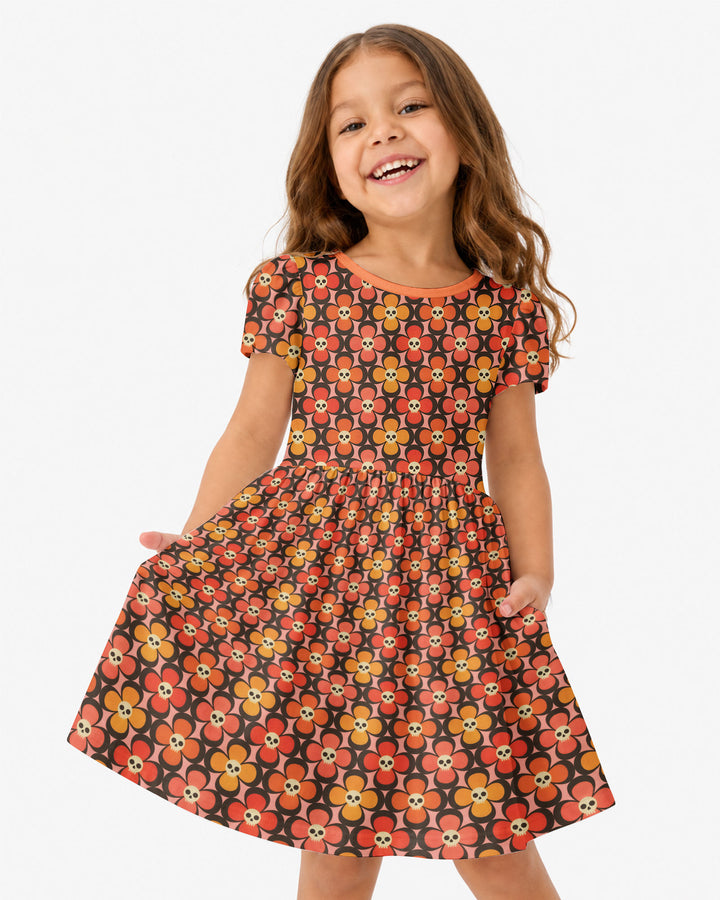 Retro Skull Flower Halloween Bamboo Twirl Dress