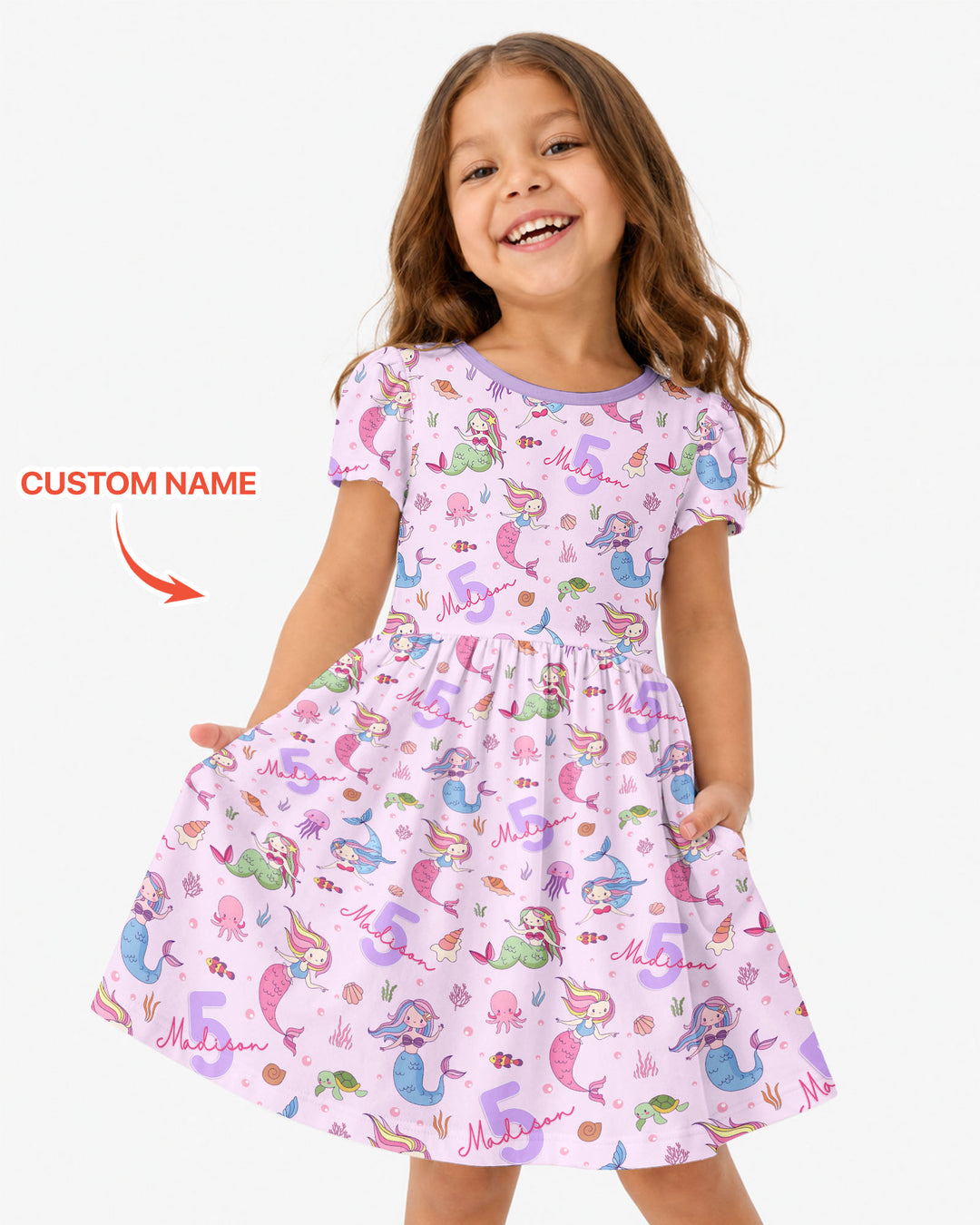 Custom Name Birthday Mermaid Bamboo Twirl Dress