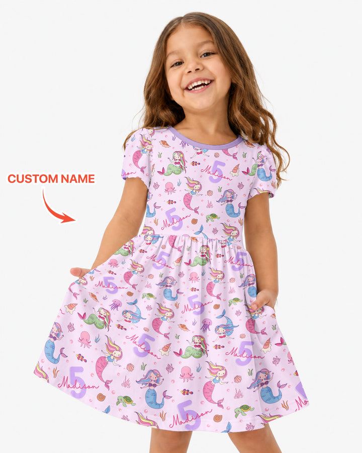 Custom Name Birthday Mermaid Bamboo Twirl Dress