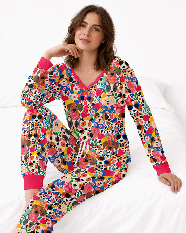 Dog Pattern Thick Bamboo Women Pajama Set