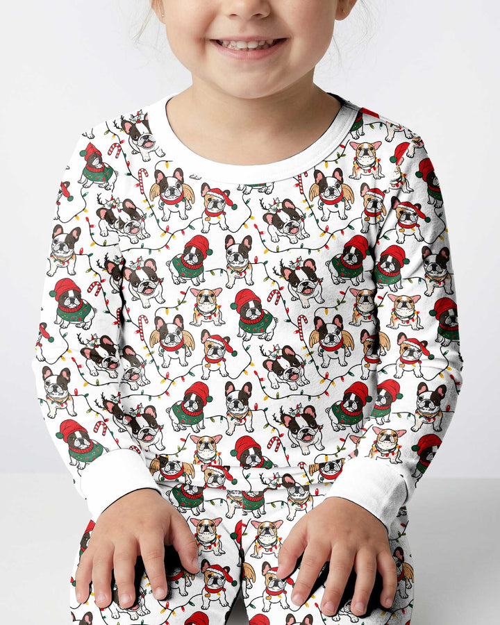 Bulldog Christmas Bamboo Two Piece Long Sleeve Pajama Set