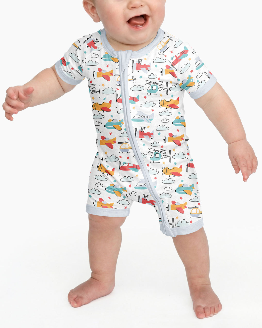 Airplanes and Helicopters Bamboo Shorty Zippered Romper