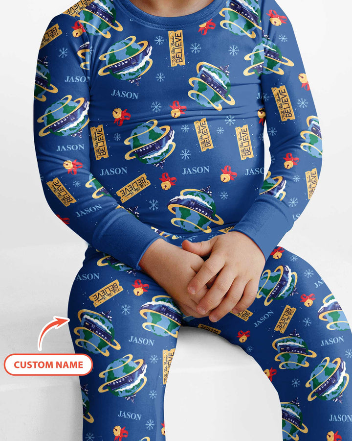 Custom Name Christmas Express Train Bamboo Two Piece Long Sleeve Pajama Set