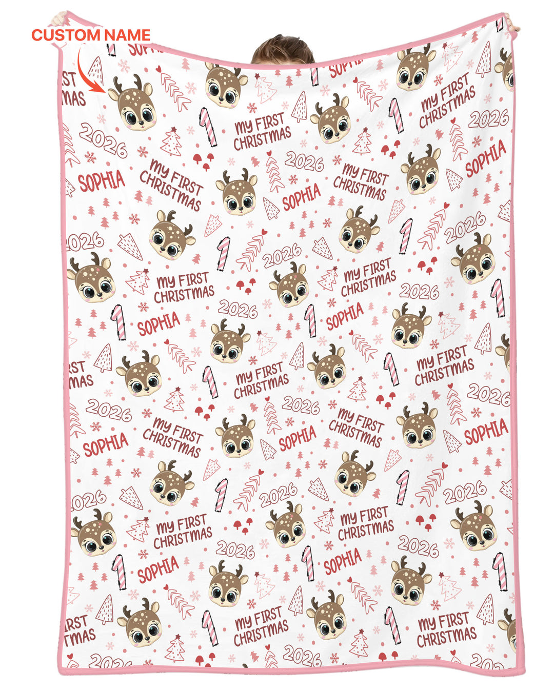 Custom Name Cute Reindeer My First Christmas Bamboo Blanket