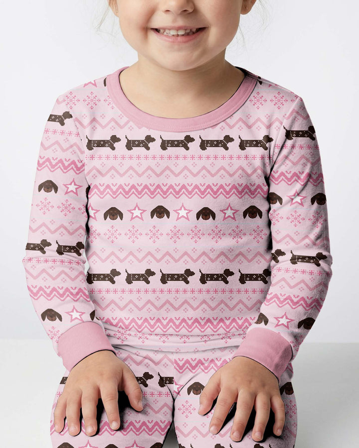 Dachshund Winter Fair Isle Bamboo Two Piece Long Sleeve Pajama Set