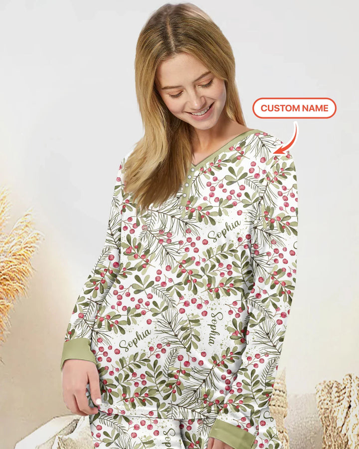 Custom Name Birth Month Flowers Bamboo Women Pajama Set