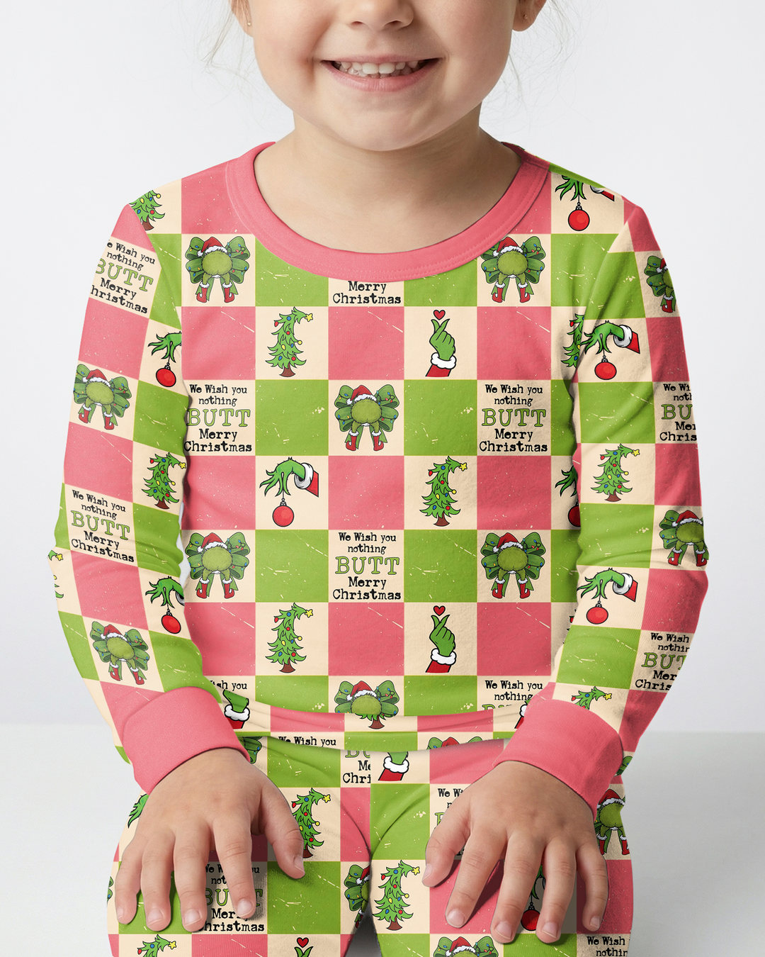 Nothing Butt Merry Christmas Checkerboard Bamboo Two Piece Long Sleeve Pajama Set