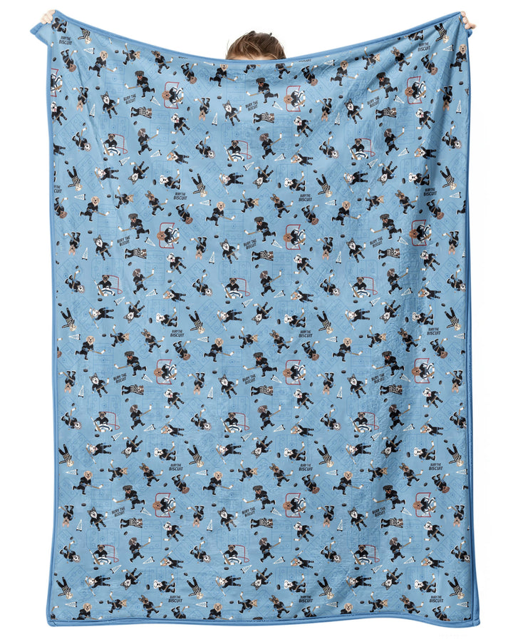 Hockey Dogs - Blue and Black Bamboo Blanket
