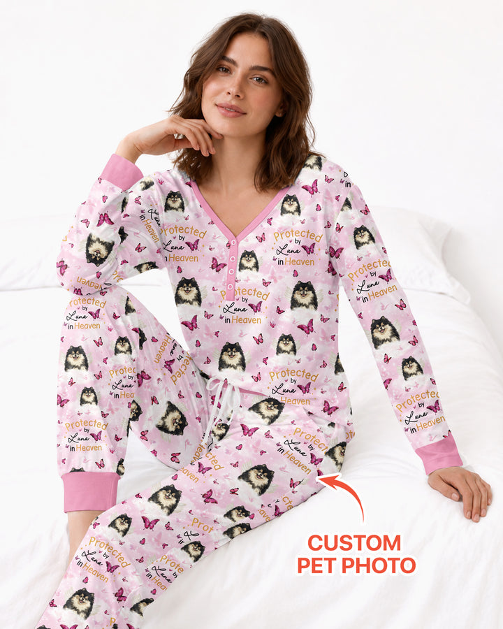 Custom Pet Photo Protected By Heaven Family Bamboo Women Pajama Set