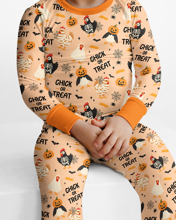 Halloween Chick Or Treat Bamboo Two Piece Long Sleeve Pajama Set