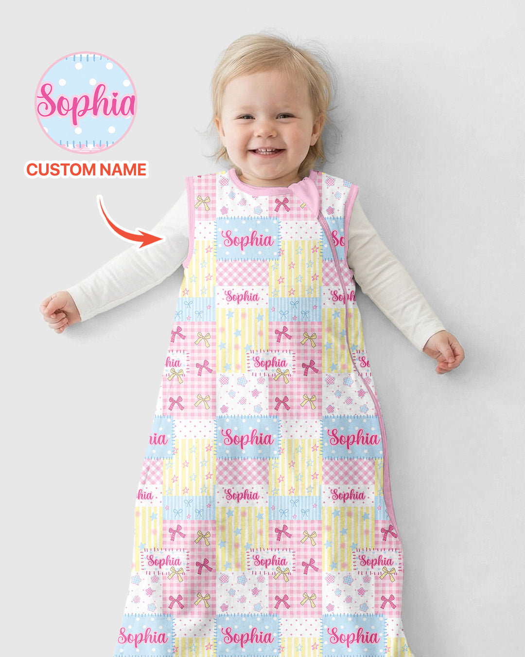 Custom Name Sweet Patchwork Bamboo Sleep Bag