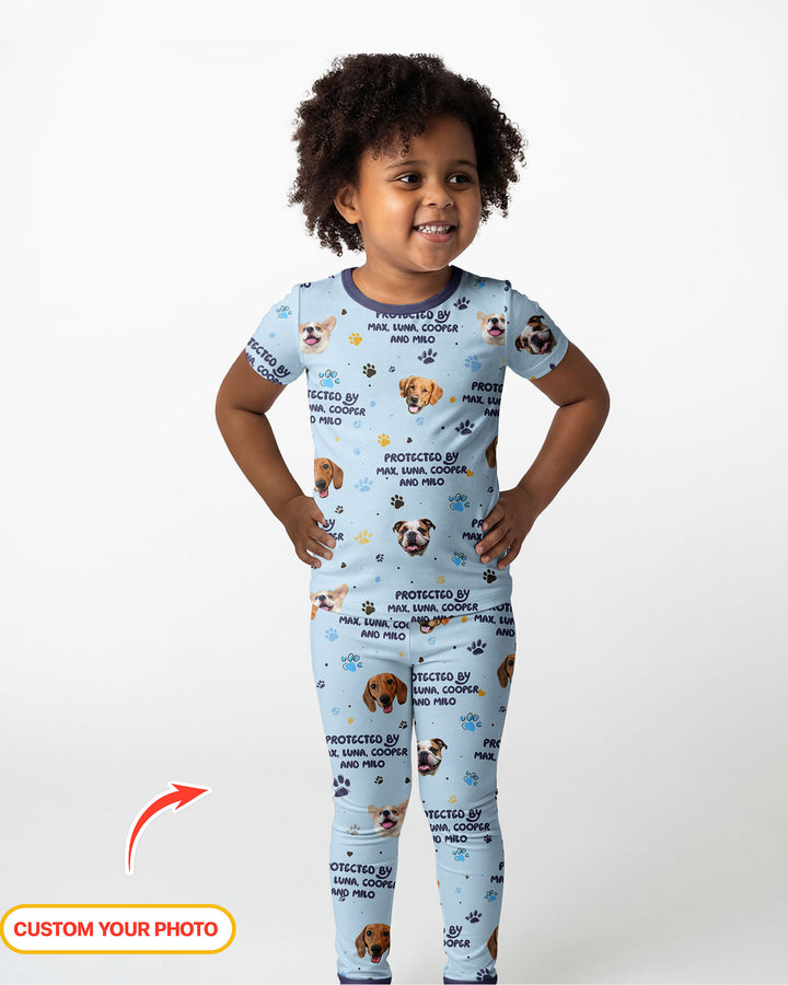 Custom Dog Photos "Protected By" Pawfect Pink Bamboo Two Piece Short Sleeve Pyjamas Set