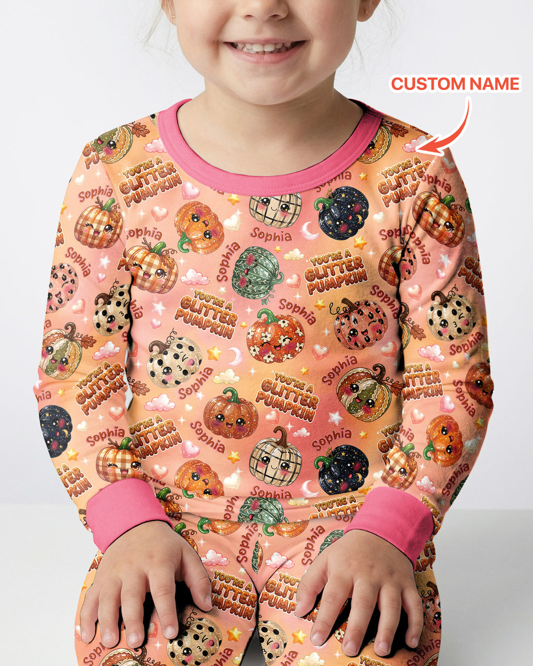 Custom Name You're A Glitter Pumpkin Bamboo Two Piece Long Sleeve Pajama Set