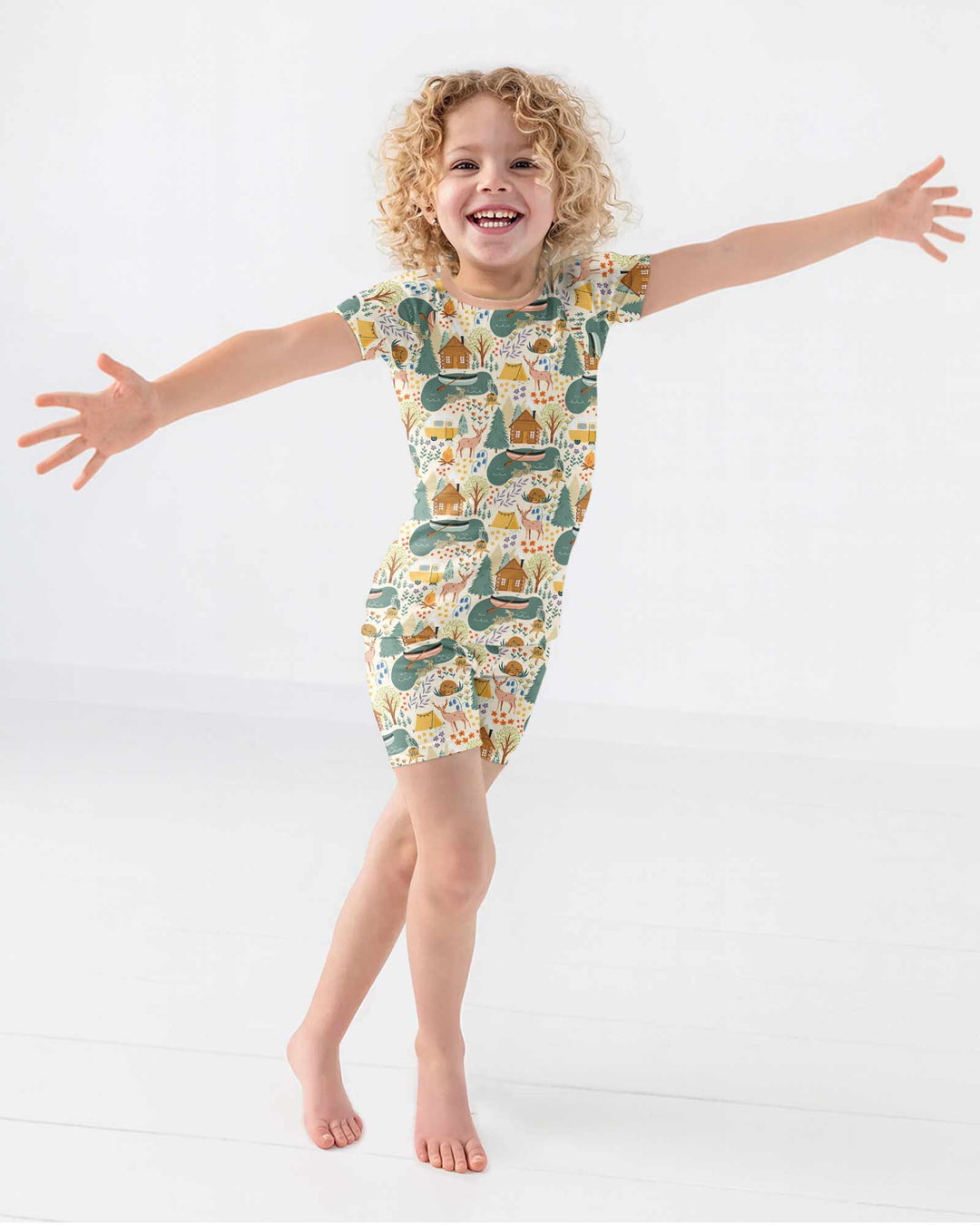 Lake View Camping Bamboo Two Piece Short Sleeve Shorts Pajama Set