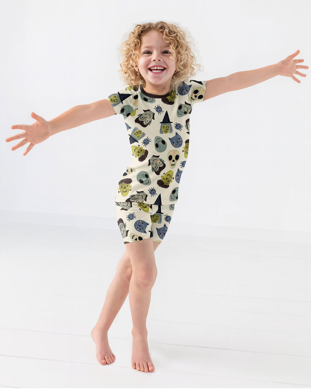 Halloween Face Bamboo Two Piece Short Sleeve Shorts Pyjamas Set