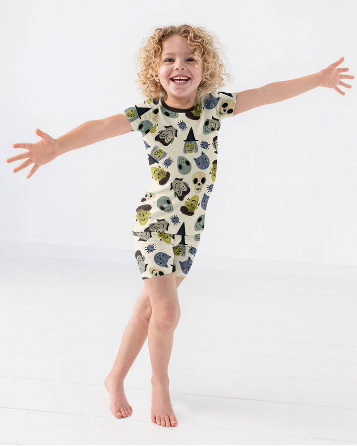 Halloween Face Bamboo Two Piece Short Sleeve Shorts Pyjamas Set