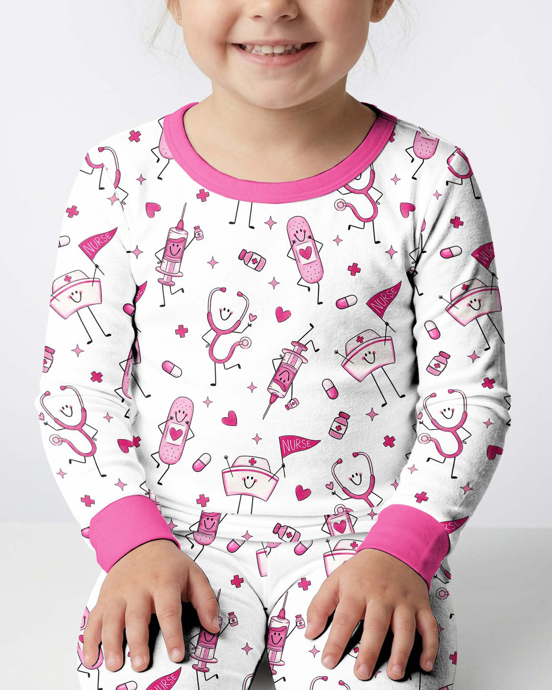 Cute Nurse Crew Bamboo Two Piece Long Sleeve Pajama Set