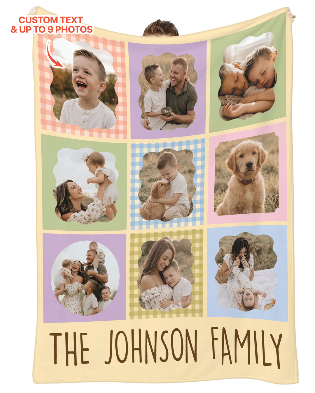 Custom Photo Gingham Family Bamboo Blanket