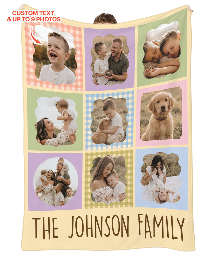 Custom Photo Gingham Family Bamboo Blanket