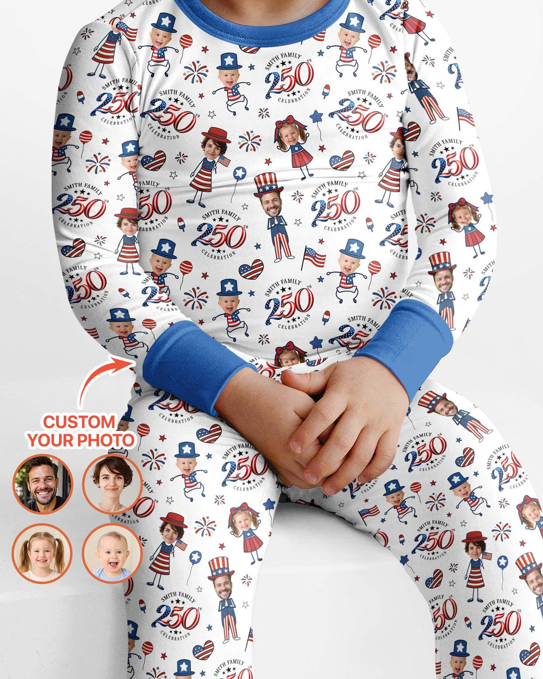 Custom Photo Smith Family Celebration Bamboo Two Piece Long Sleeve Pajama Set
