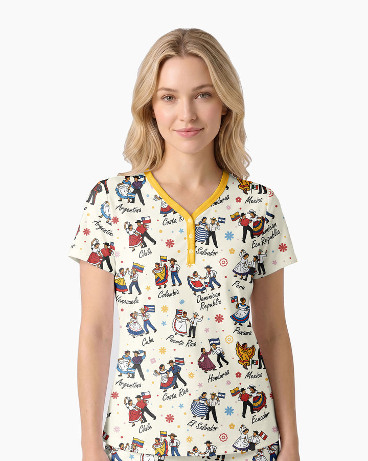 Hispanic Traditional Folkloric Dress Bamboo Women Short Sleeve Short Pajama Set