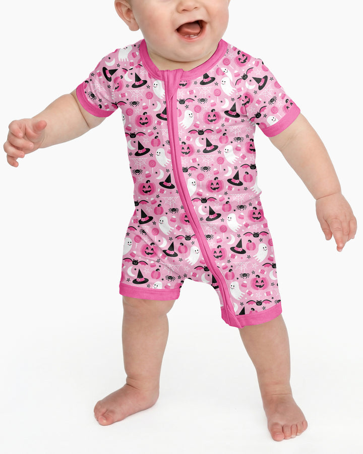 Cute Pink Halloween Ghost Pumpkin Witch Bamboo Shorty Zippy
