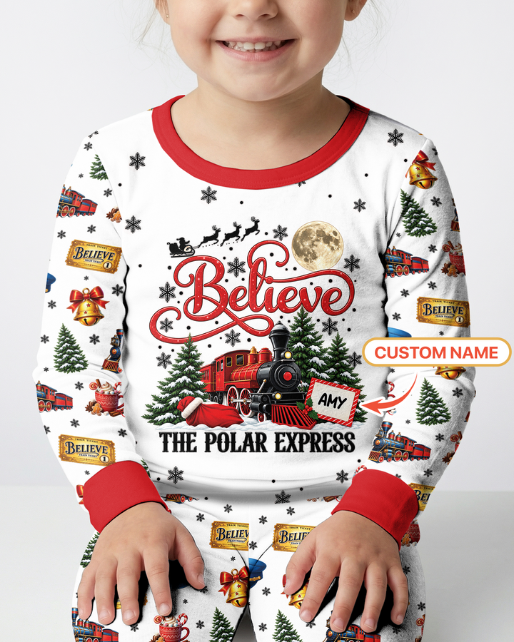Custom Name Believe Polar Express Christmas Bamboo Two Piece Long Sleeve Pajama Set