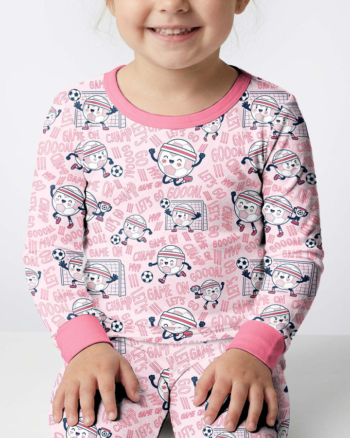 Happy Soccer Ball Family Matching Bamboo Two Piece Long Sleeve Pajama Set