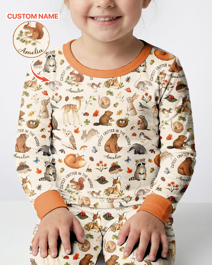 Cutest Critter In The Woods Custom Name Bamboo Two Piece Long Sleeve Pajama Set