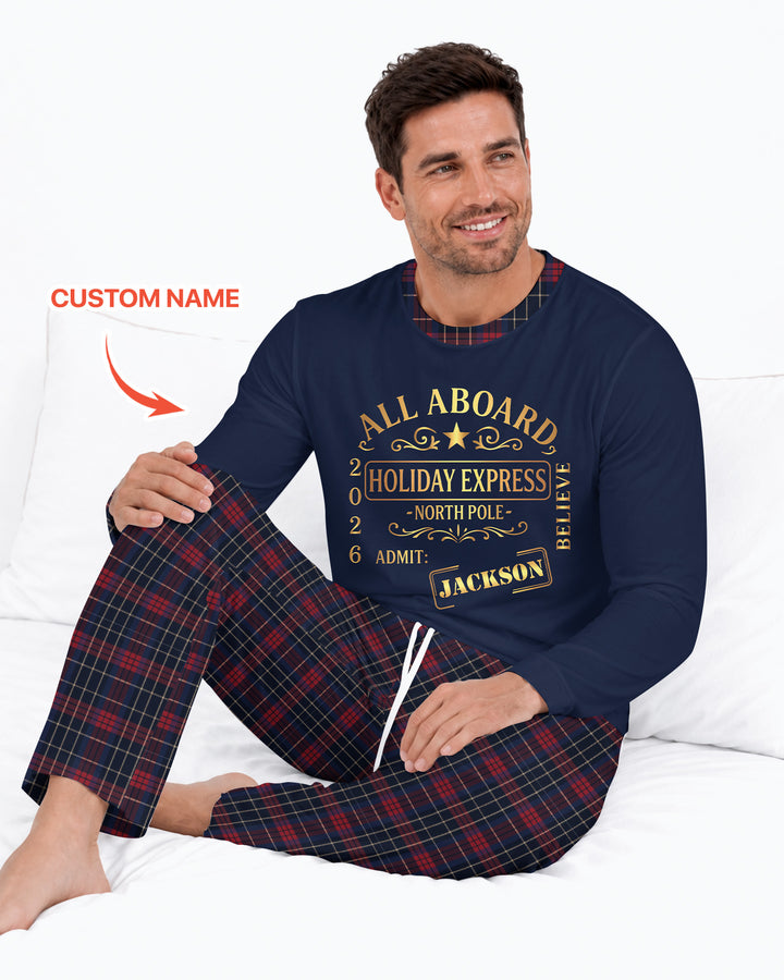 Custom Name North Pole Plaid Bamboo Men's Pajama Set