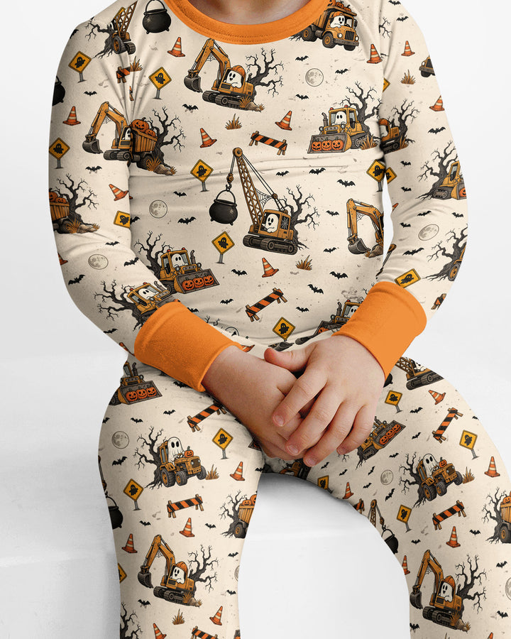 Halloween Construction Crew Ghost Bamboo Two Piece Long Sleeve Pajama Set