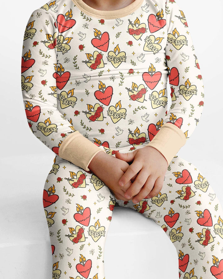 Three Sacred Hearts Bamboo Two Piece Long Sleeve Pajama Set