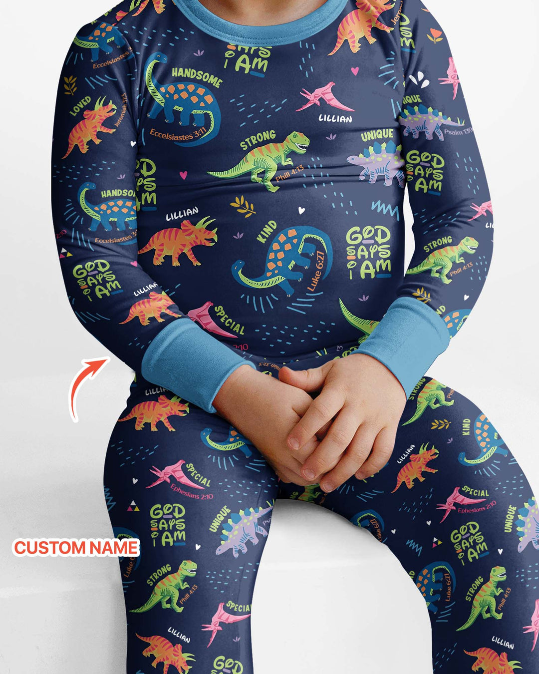 Custom Name God says I am Dinosaur Bamboo Two Piece Long Sleeve Pyjamas Set