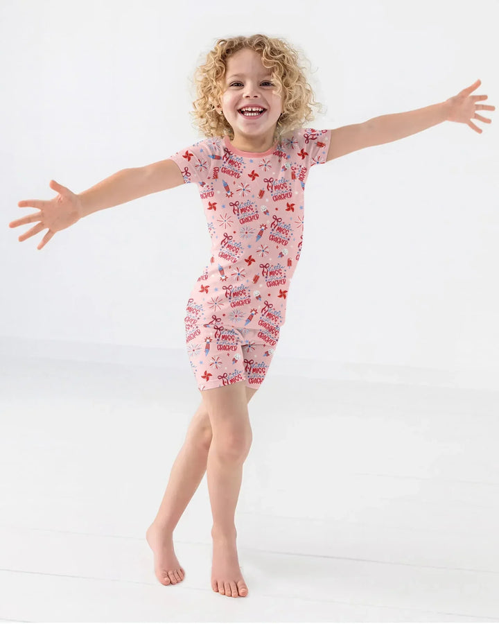 Little Miss Firecracker 4th July Bamboo Two Piece Short Sleeve Shorts Pajama Set