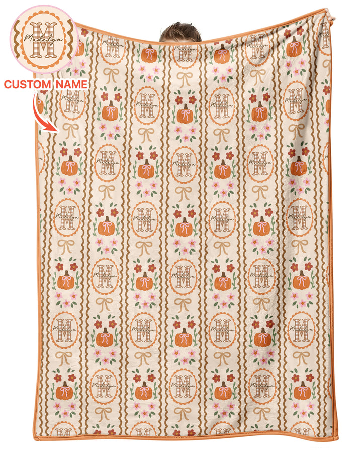 Custom Name Pumpkin Cottage Bamboo Blanket