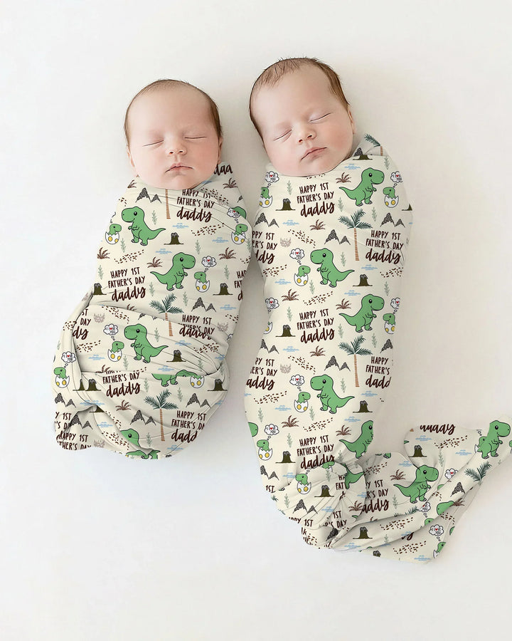First Father's Day Daddysaurus swaddle blanket