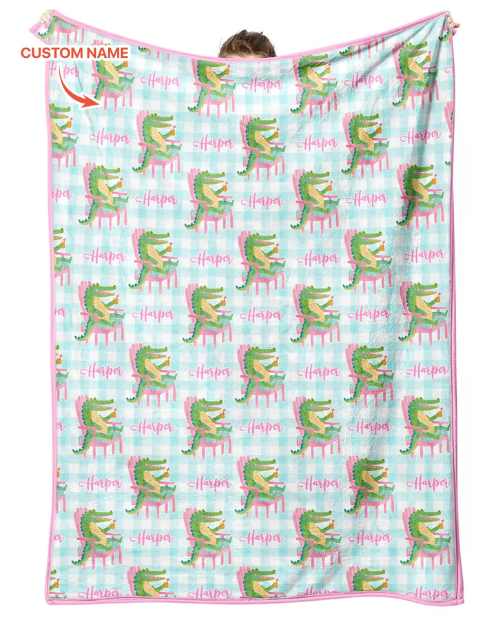 Custom Name Preppy Later Gator Bamboo Blanket