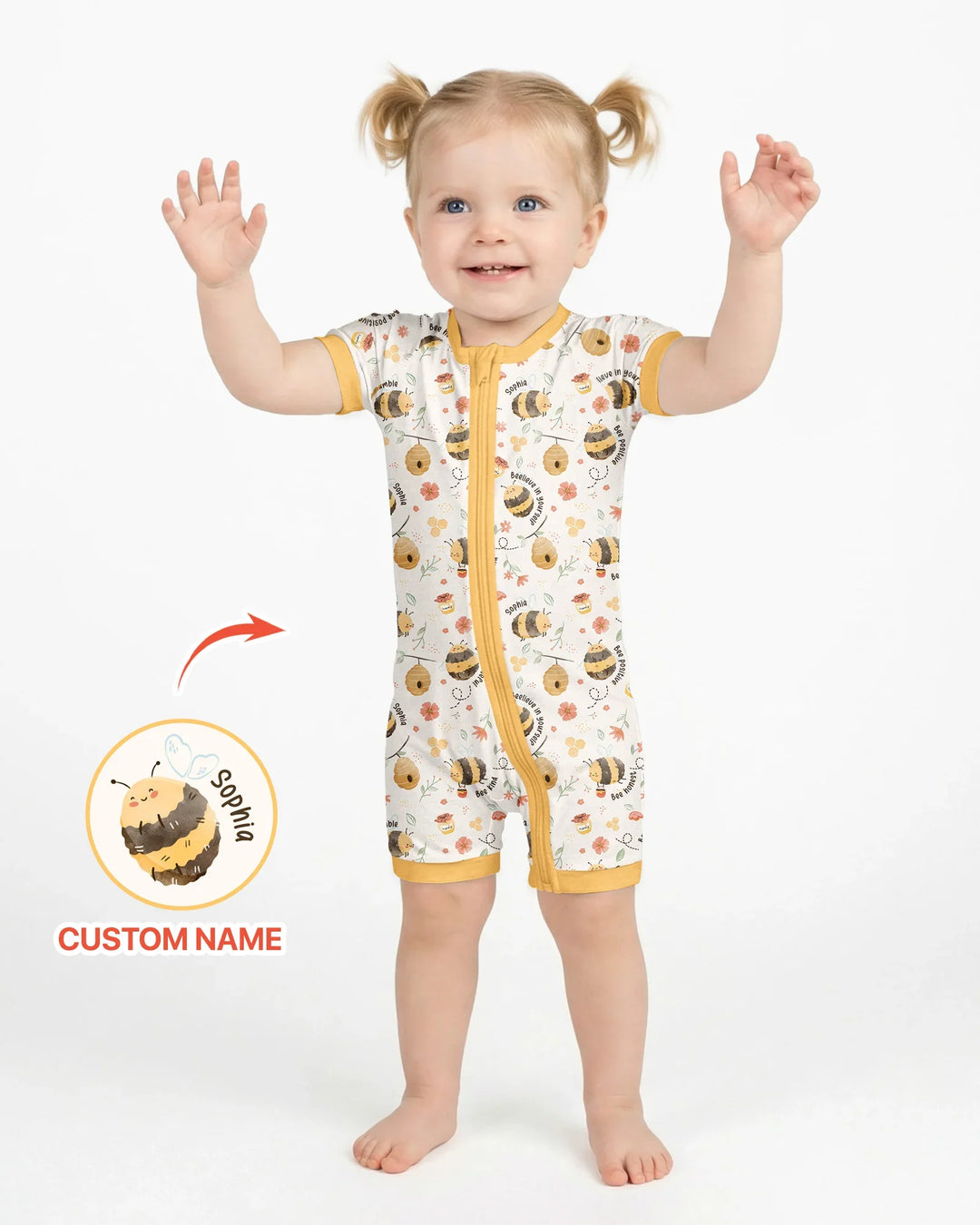 Bee Kind Custom Name Bamboo Shorty Zippy