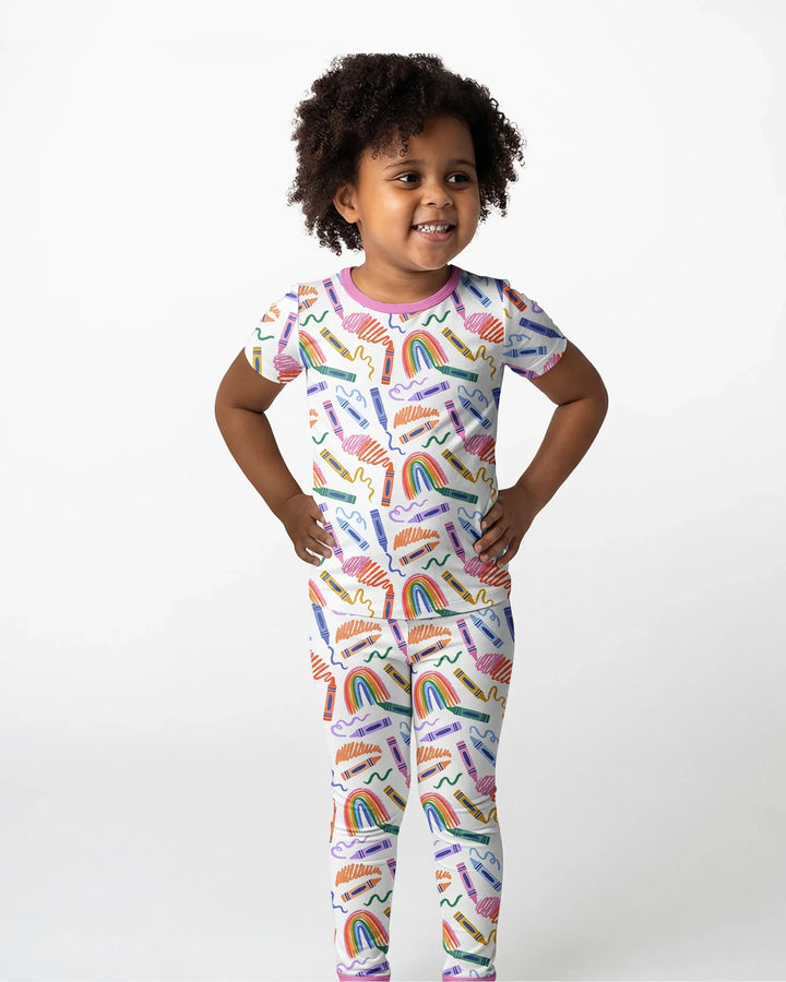 Crayon Chaos Bamboo Two Piece Short Sleeve Pajama Set