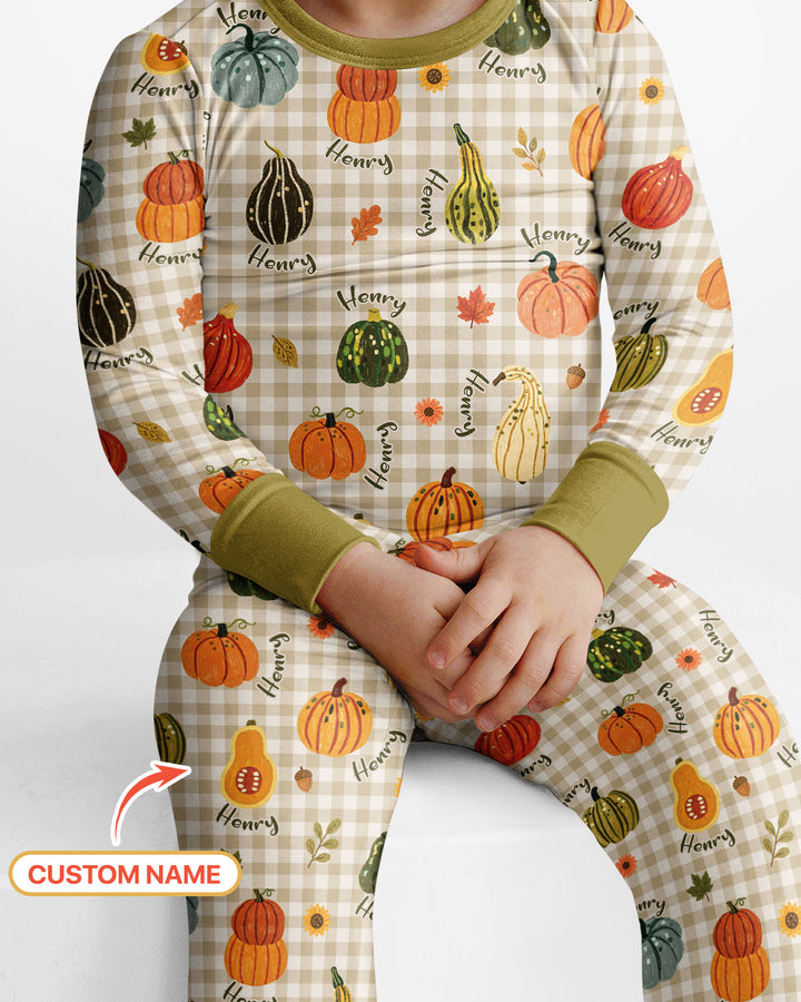 Pumpkin Patch Custom Name Bamboo Two Piece Long Sleeve Pajama Set