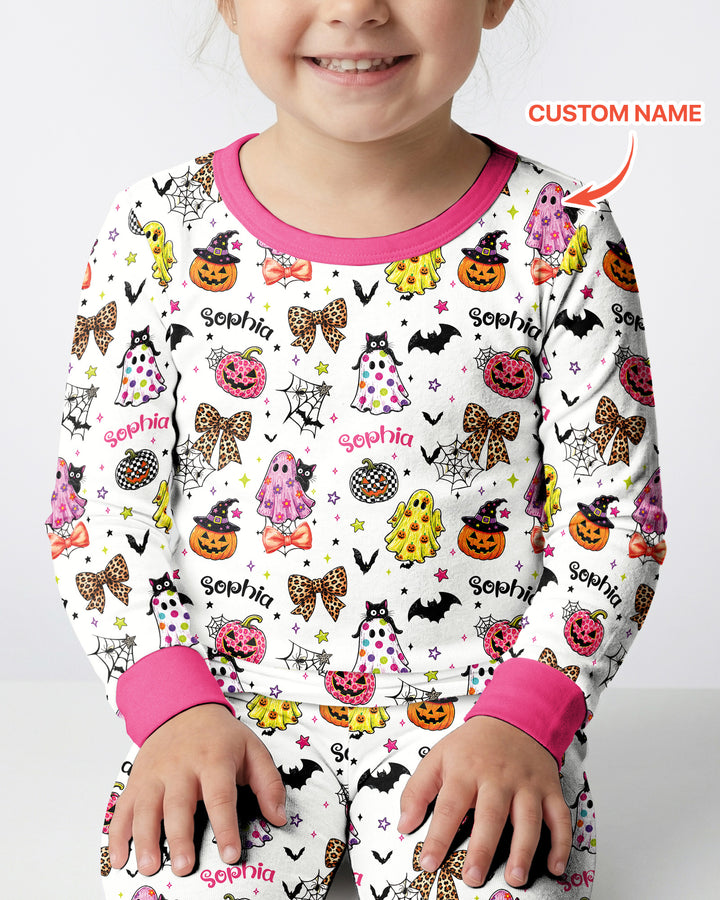 Custom Name Coquette Summerween Bamboo Two Piece Long Sleeve Pajama Set
