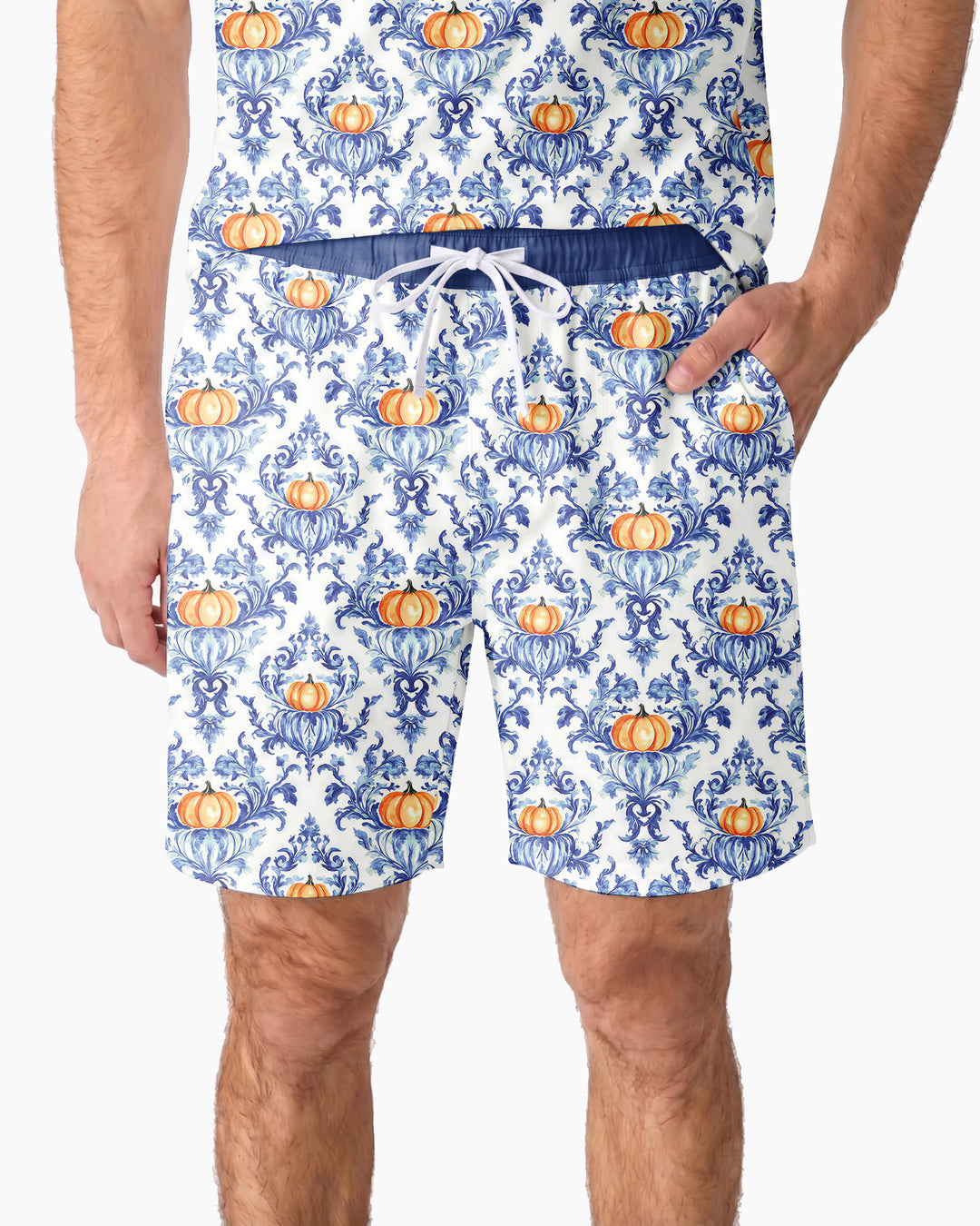 Pumpkin Toile Family Matching Bamboo Men Short Sleeve Short Pajama Set